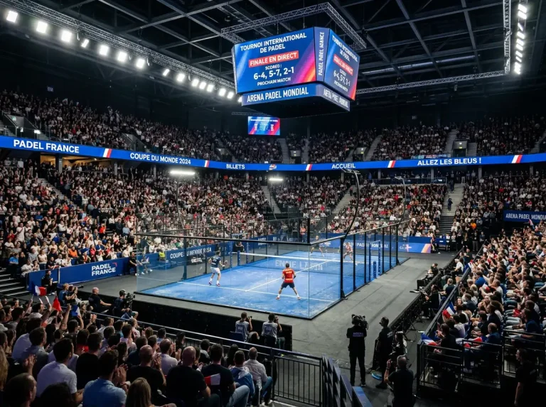 Tribune remplie de spectateurs lors d'un tournoi Premier Padel, illustrant les compétitions ouvertes aux paris sportifs