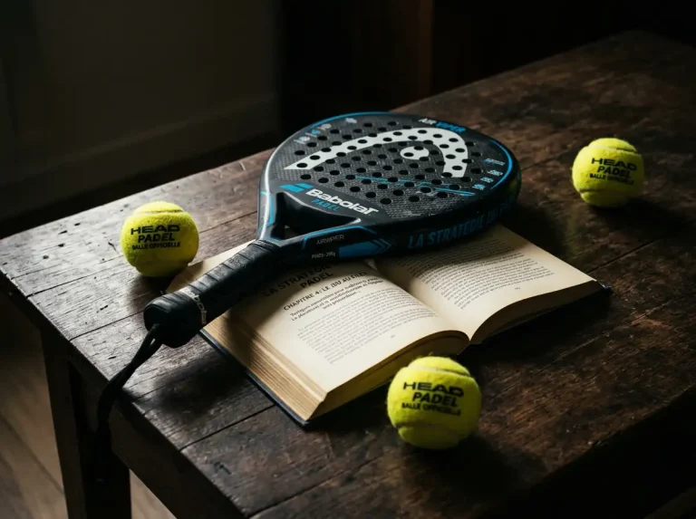 Raquette de padel posée sur un livre ouvert, symbolisant le glossaire des termes de paris sportifs padel