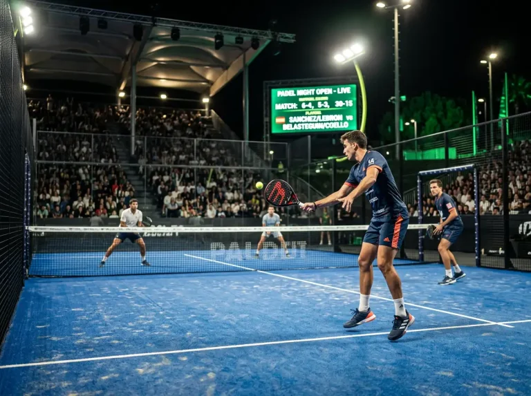 Court de padel avec tableau de cotes en surimpression