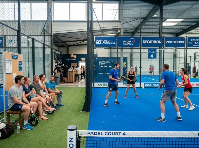 Groupe de joueurs de padel sur un court en France, symbolisant le cap du million de pratiquants franais